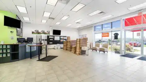 clean indoor customer service space with moving supplies