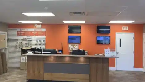 Front desk for customer service at self storage facility