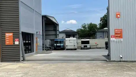 Front secure keypad gate access to self storage facility